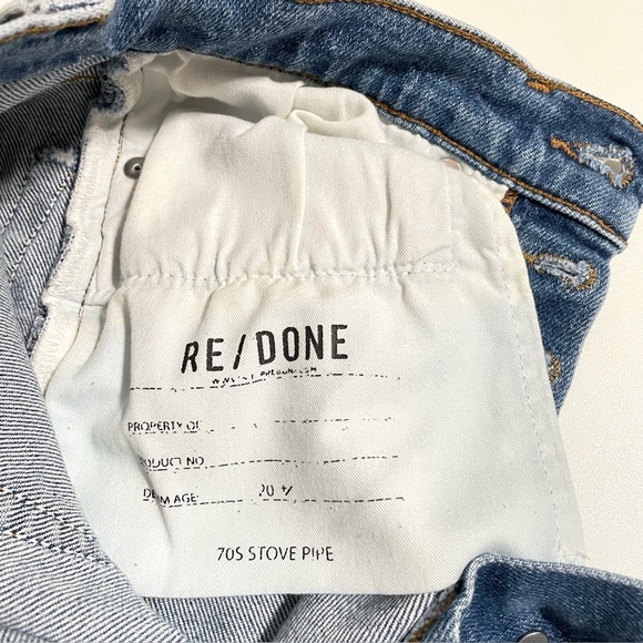 Re/Done 70s Stove Pipe Slim Straight Crop Jean High Waist Raw Hem Light Stone 24 - Picture 13 of 16